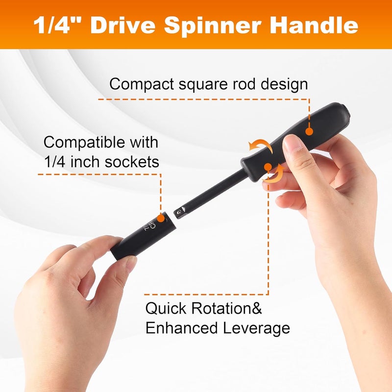 Reniteco 13-Piece 1/4" Drive Socket Set, SAE (3/16"- 11/32"), Deep Sockets, 72-Tooth Ratchet Wrench, Drive Spinner Handle, 6 Point Design, Cr-V - Image 4